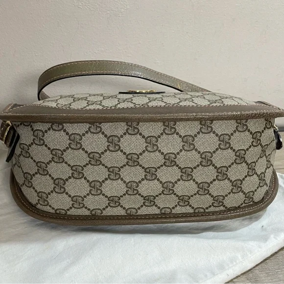 MINT! Vintage GUCCI GG Coated Canvas MONOGRAM Brown LEATHER Designer PURSE Bag - Picture 4 of 11